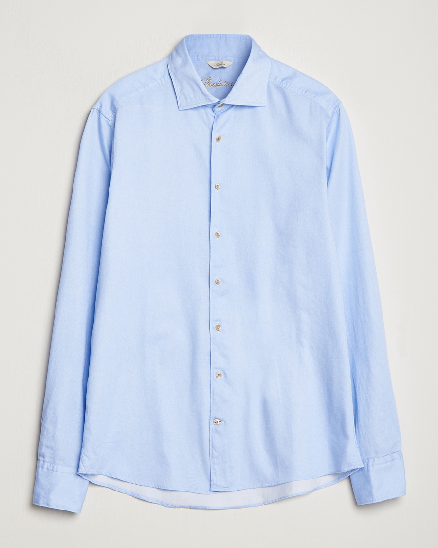 Heren | Overhemden | Stenströms | Slimline Printed Oxford Washed Cut Away Shirt Light Blue