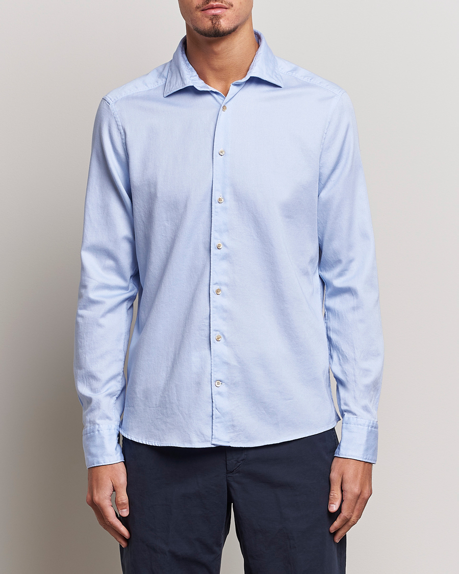 Heren | Overhemden | Stenströms | Slimline Printed Oxford Washed Cut Away Shirt Light Blue