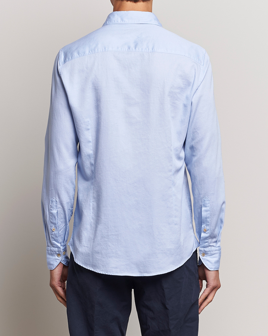 Heren | Overhemden | Stenströms | Slimline Printed Oxford Washed Cut Away Shirt Light Blue