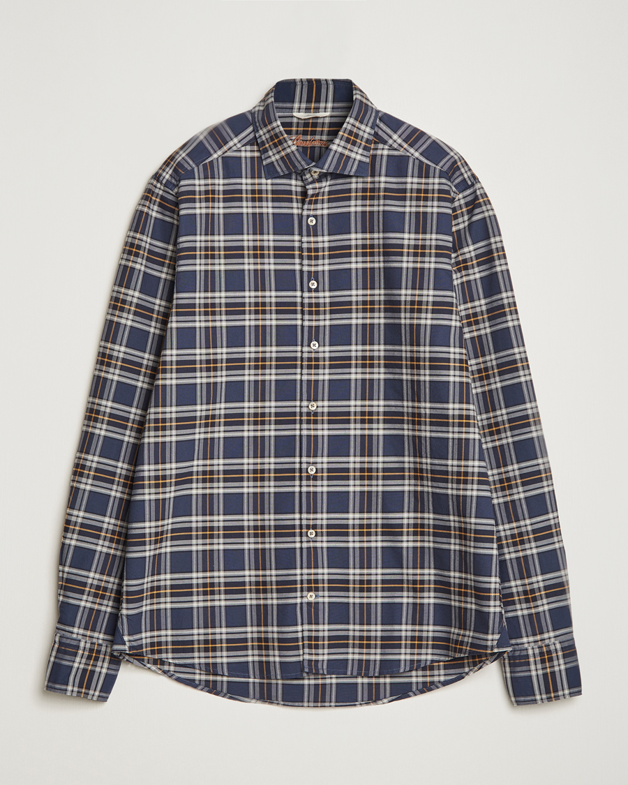 Heren | Overhemden | Stenströms | Slimline Checked Oxford Cut Away Shirt Blue