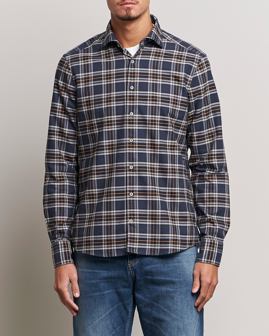 Heren | Overhemden | Stenströms | Slimline Checked Oxford Cut Away Shirt Blue