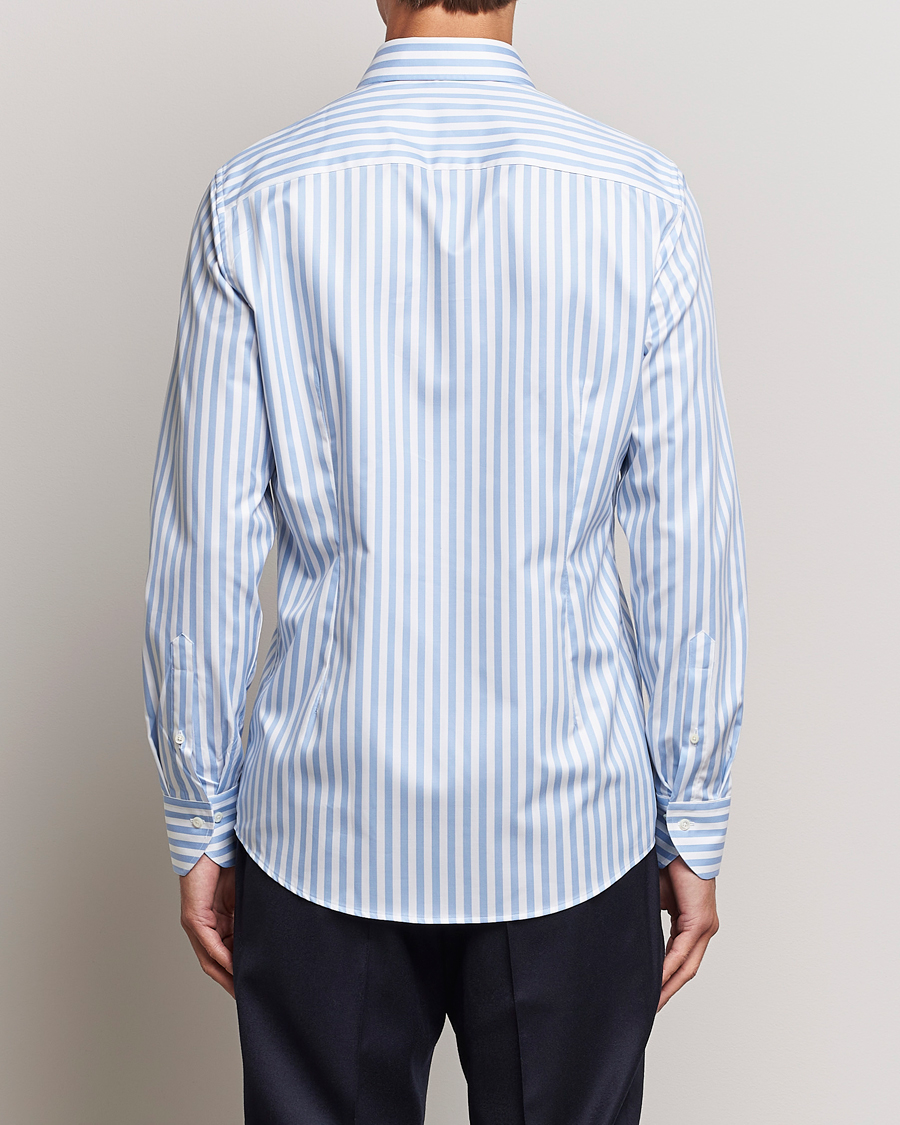 Heren | Overhemden | Stenströms | Slimline Bold Stripe 2-Fold Cut Away Shirt Light Blue