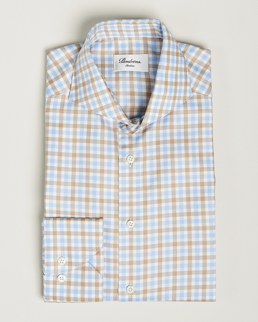 Heren | Overhemden | Stenströms | Slimline Checked Royal Oxford Shirt Beige/Blue