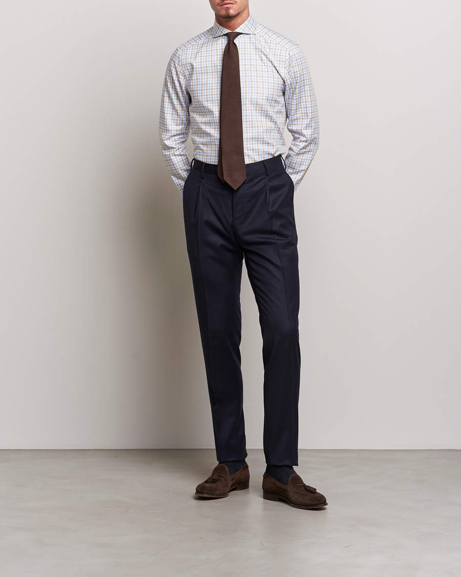 Heren | Overhemden | Stenströms | Slimline Checked Royal Oxford Shirt Beige/Blue