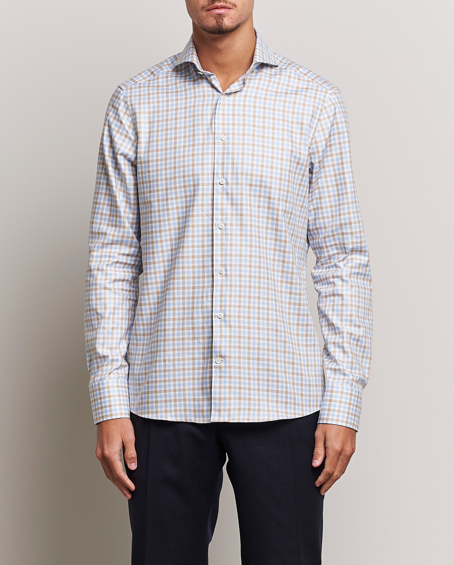 Heren | Overhemden | Stenströms | Slimline Checked Royal Oxford Shirt Beige/Blue