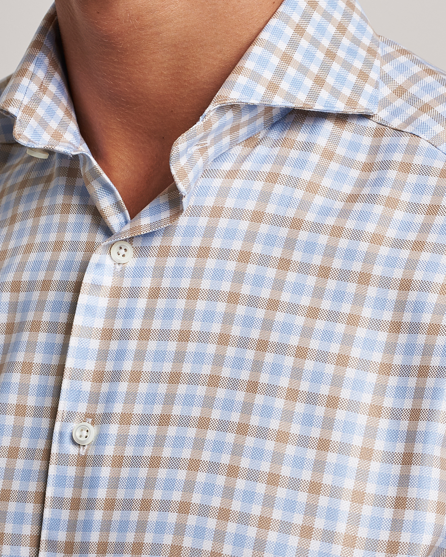 Heren | Overhemden | Stenströms | Slimline Checked Royal Oxford Shirt Beige/Blue