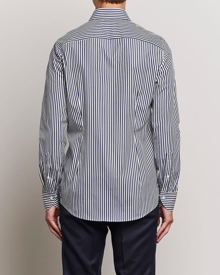 Heren | Overhemden | Stenströms | Slimline Striped Popline Cut Away Shirt Navy