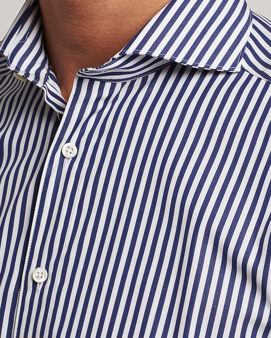 Heren | Overhemden | Stenströms | Slimline Striped Popline Cut Away Shirt Navy