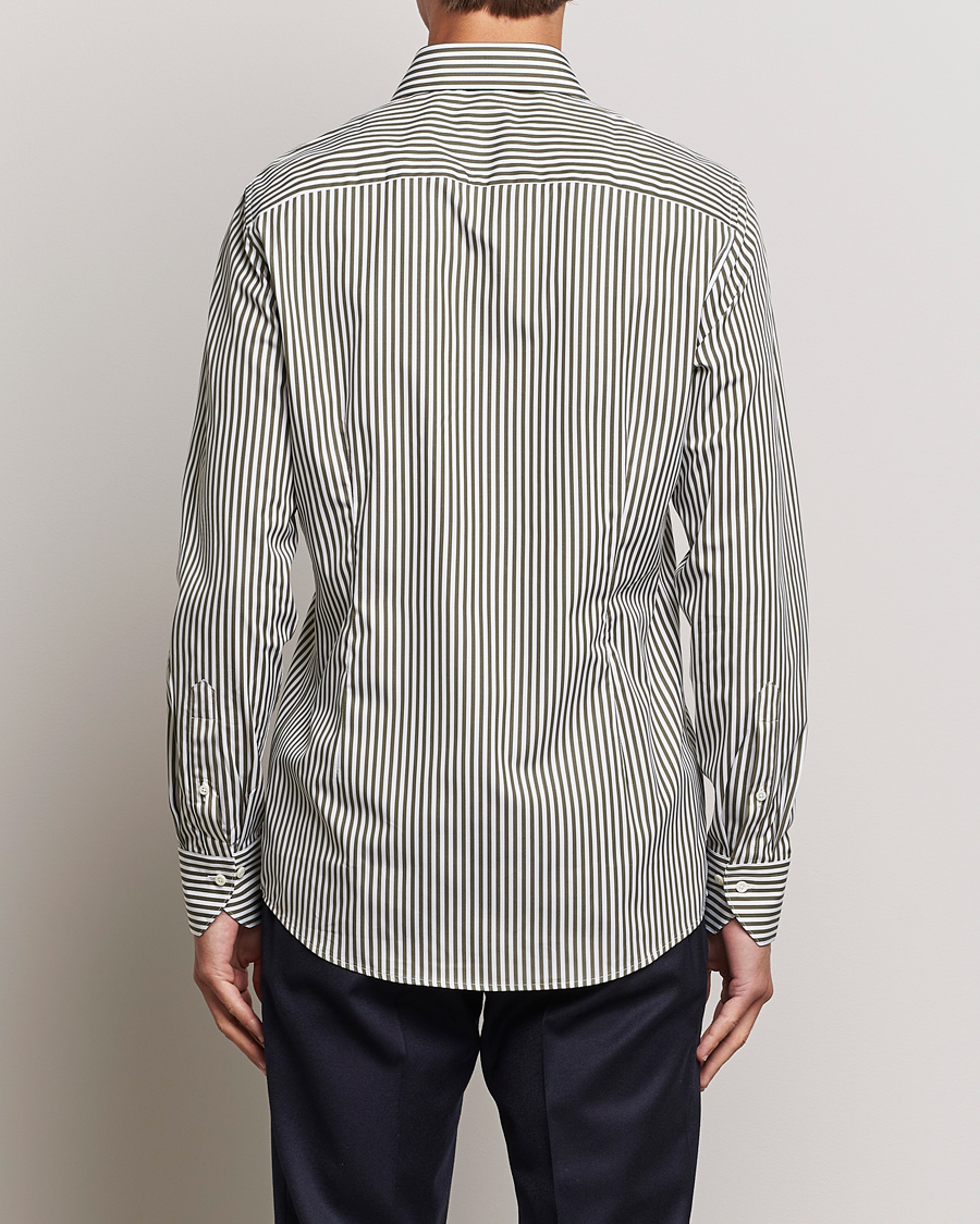 Heren | Overhemden | Stenströms | Slimline Striped Popline Cut Away Shirt Green