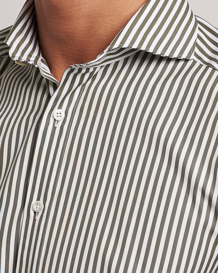 Heren | Overhemden | Stenströms | Slimline Striped Popline Cut Away Shirt Green