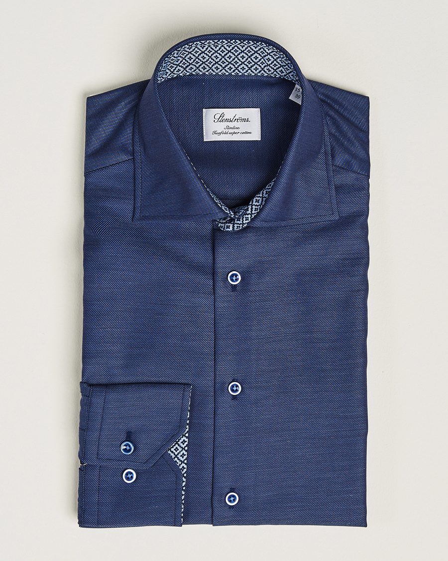 Heren | Overhemden | Stenströms | Slimline Twill Contrast Cut Away Shirt Navy