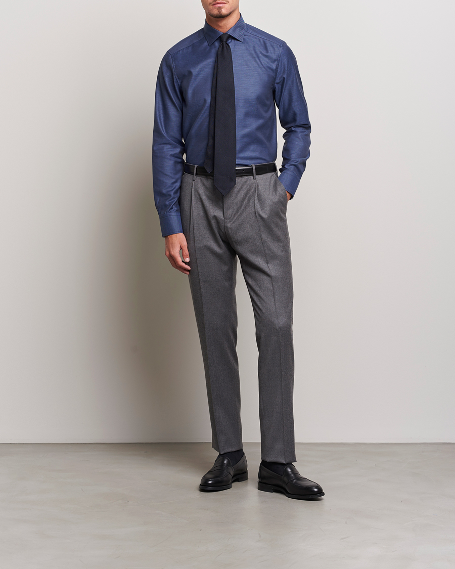 Heren | Overhemden | Stenströms | Slimline Twill Contrast Cut Away Shirt Navy