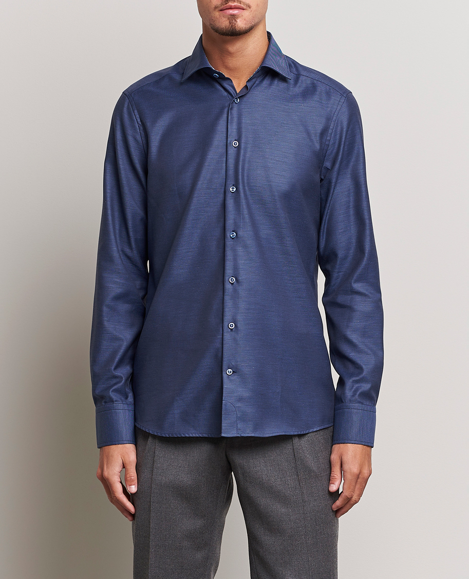 Heren | Overhemden | Stenströms | Slimline Twill Contrast Cut Away Shirt Navy