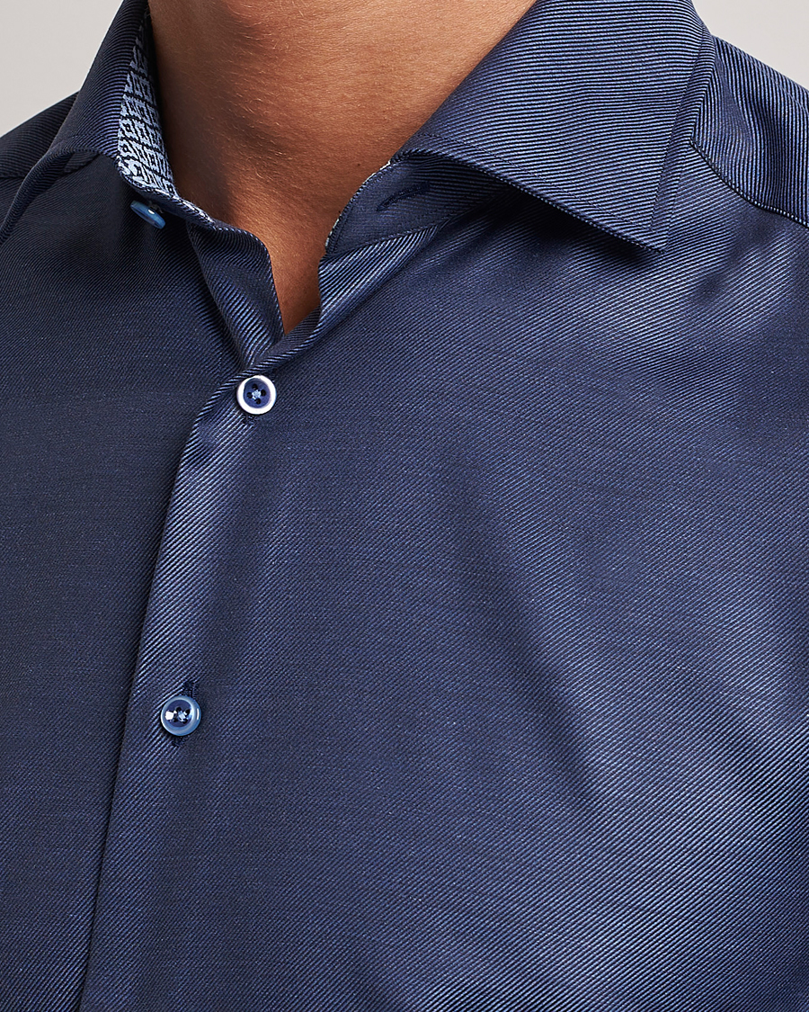 Heren | Overhemden | Stenströms | Slimline Twill Contrast Cut Away Shirt Navy