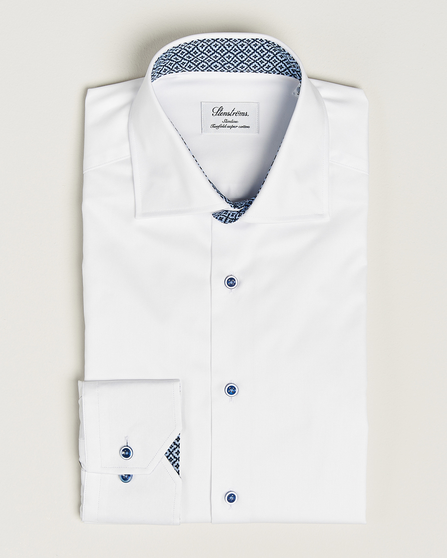 Heren | Overhemden | Stenströms | Slimline Contrast Cut Away Shirt White
