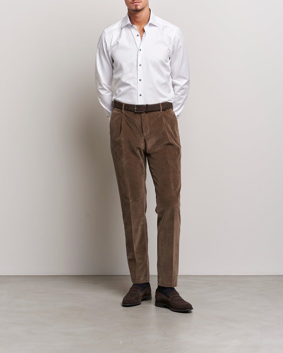 Heren | Overhemden | Stenströms | Slimline Contrast Cut Away Shirt White