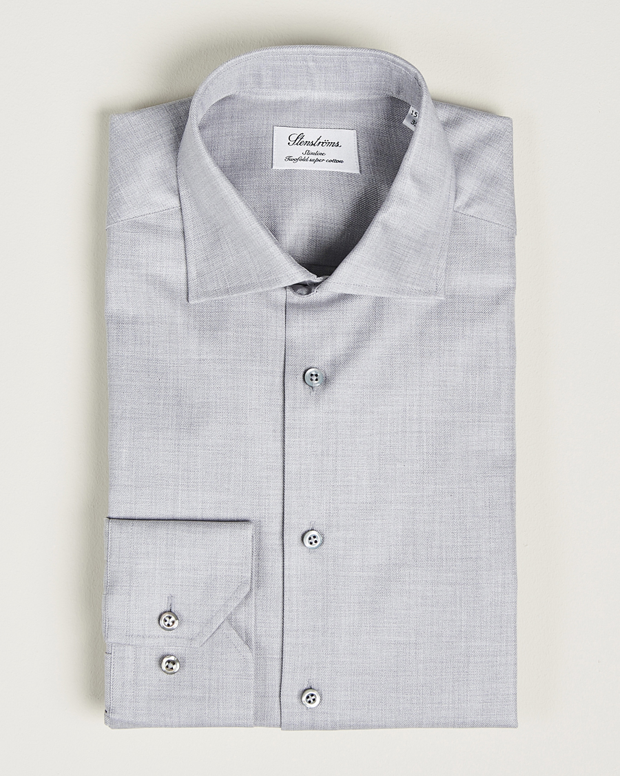 Heren | Overhemden | Stenströms | Slimline Two Fold Melange Cut Away Shirt Grey