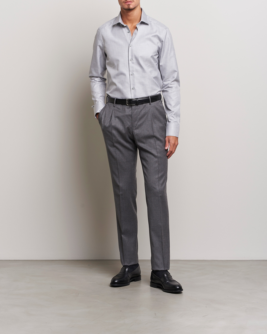 Heren | Overhemden | Stenströms | Slimline Two Fold Melange Cut Away Shirt Grey