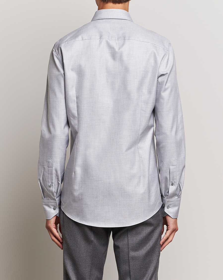 Heren | Overhemden | Stenströms | Slimline Two Fold Melange Cut Away Shirt Grey