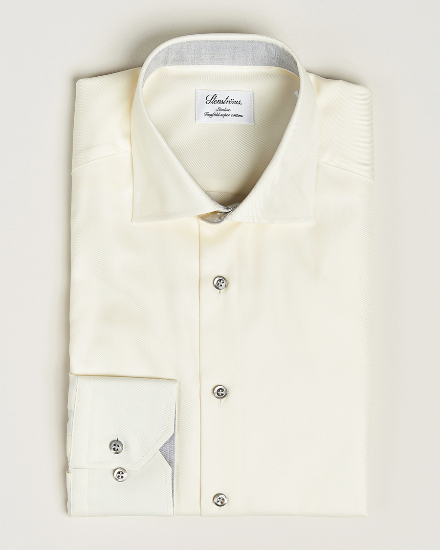 Heren | Overhemden | Stenströms | Slimline Two Fold Contrast Cut Away Shirt Yellow