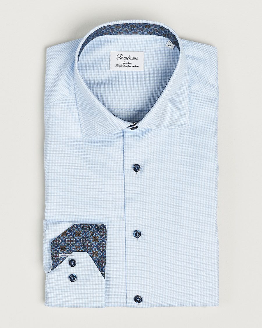 Heren | Overhemden | Stenströms | Slimline Micro Structure Contrast Shirt Blue