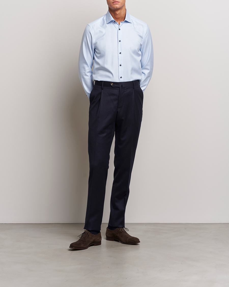 Heren | Overhemden | Stenströms | Slimline Micro Structure Contrast Shirt Blue