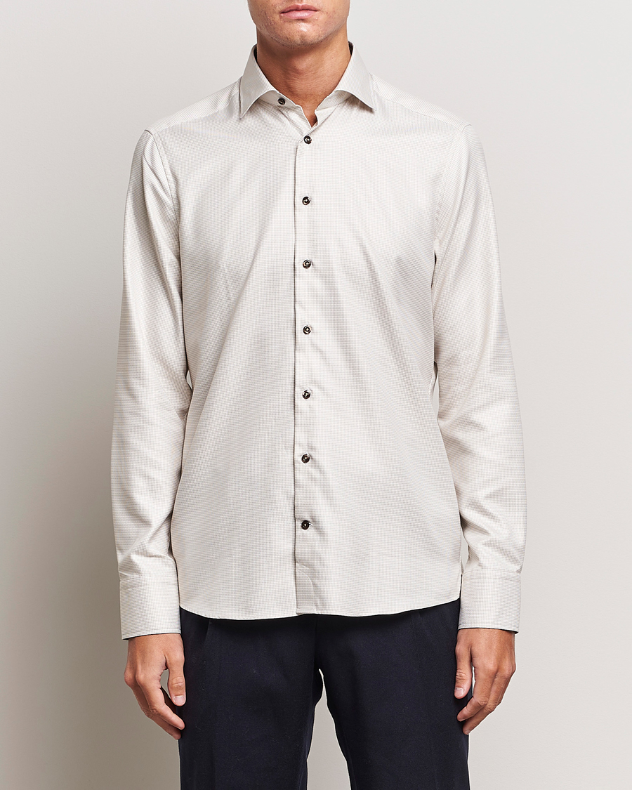 Heren | Overhemden | Stenströms | Slimline Micro Structure Contrast Shirt Beige