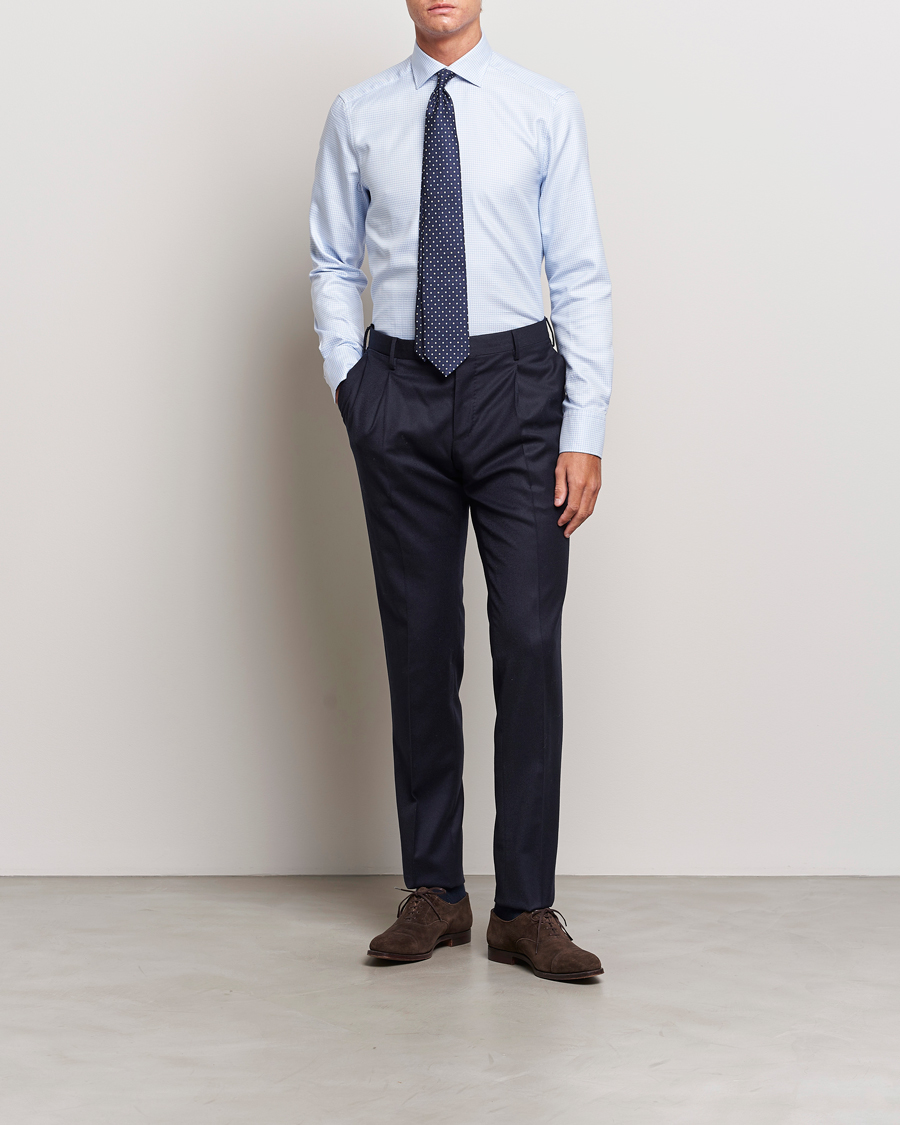 Heren | Overhemden | Stenströms | Slimline Micro Structure Cut Away Shirt Light Blue