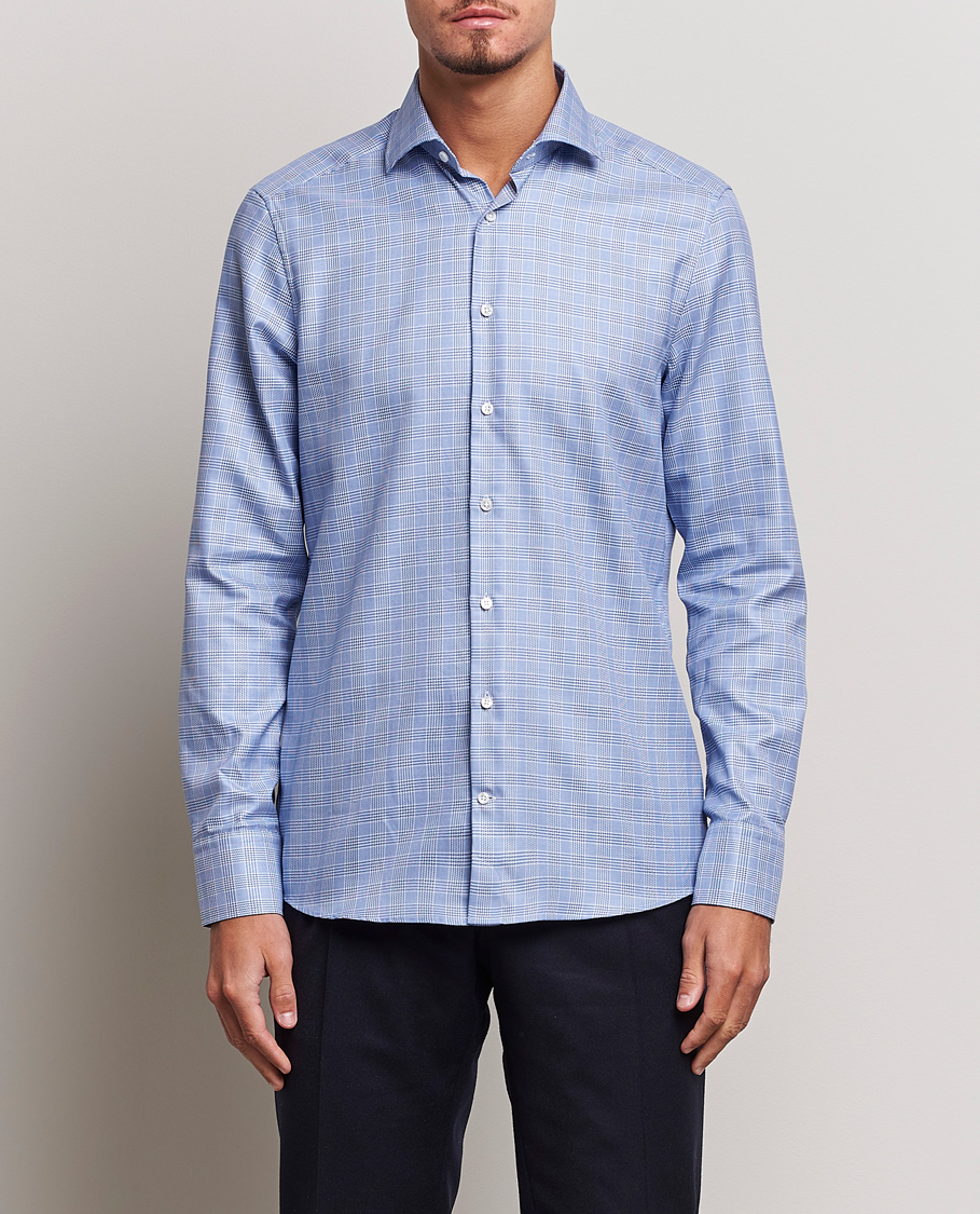 Heren | Overhemden | Stenströms | Slimline Checked Cut Away Shirt Blue
