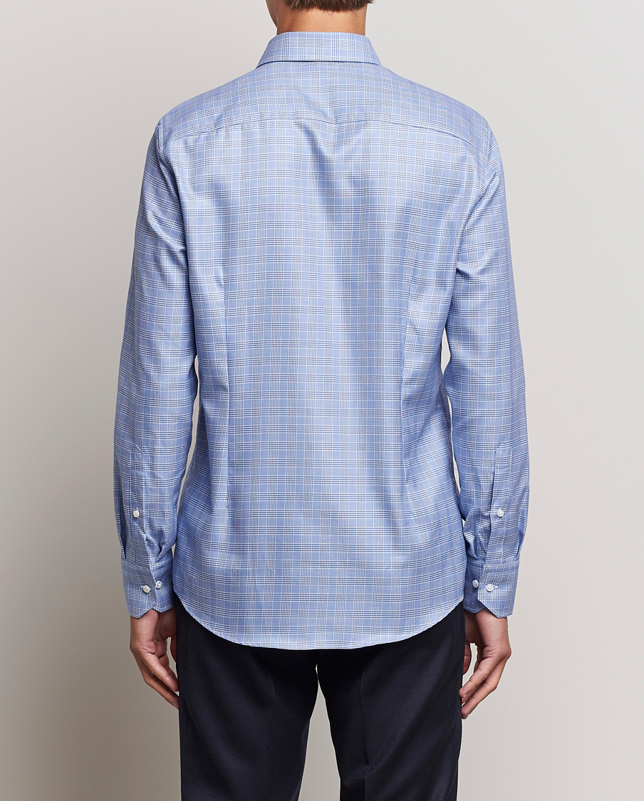 Heren | Overhemden | Stenströms | Slimline Checked Cut Away Shirt Blue