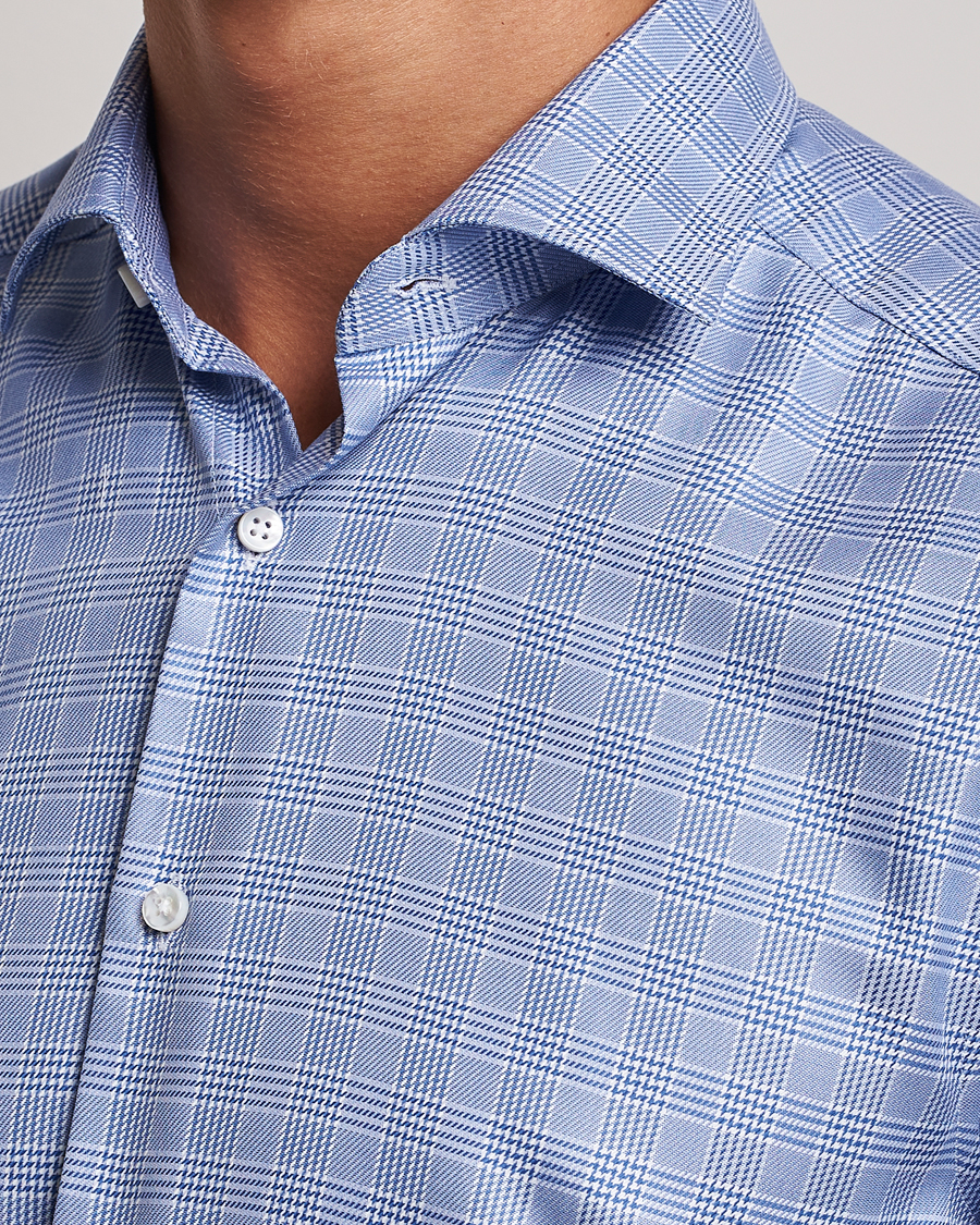 Heren | Overhemden | Stenströms | Slimline Checked Cut Away Shirt Blue