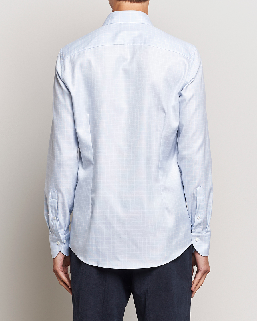 Heren | Overhemden | Stenströms | Slimline Small Checked Cut Away Shirt Light Blue