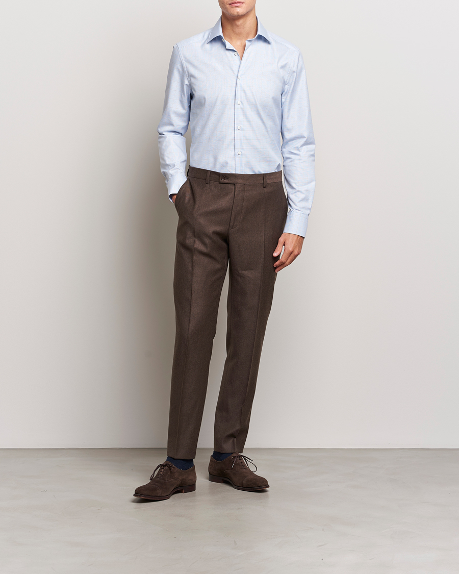 Heren | Overhemden | Stenströms | Slimline Houndstooth Checked Cut Away Shirt Blue
