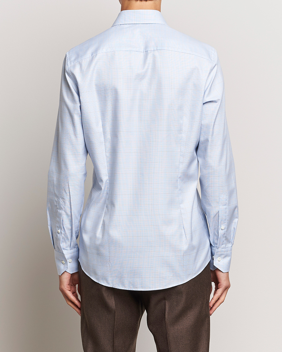 Heren | Overhemden | Stenströms | Slimline Houndstooth Checked Cut Away Shirt Blue