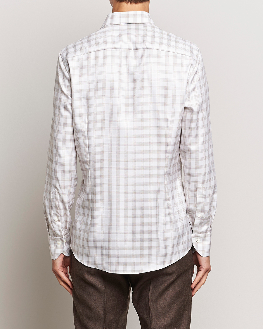 Heren | Overhemden | Stenströms | Slimline Checked Cut Away Shirt White/Brown