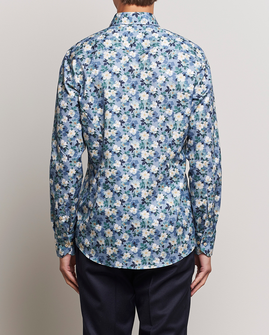 Heren | Overhemden | Stenströms | Slimline Printed Flower Cut Away Shirt Blue