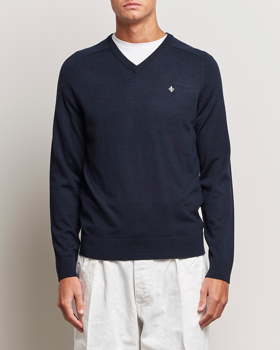 Heren | V-hals truien | Morris | Merino V-neck Navy