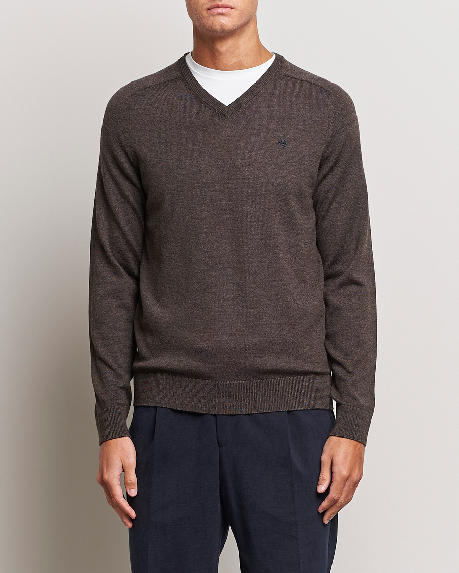 Heren | V-hals truien | Morris | Merino V-neck Brown