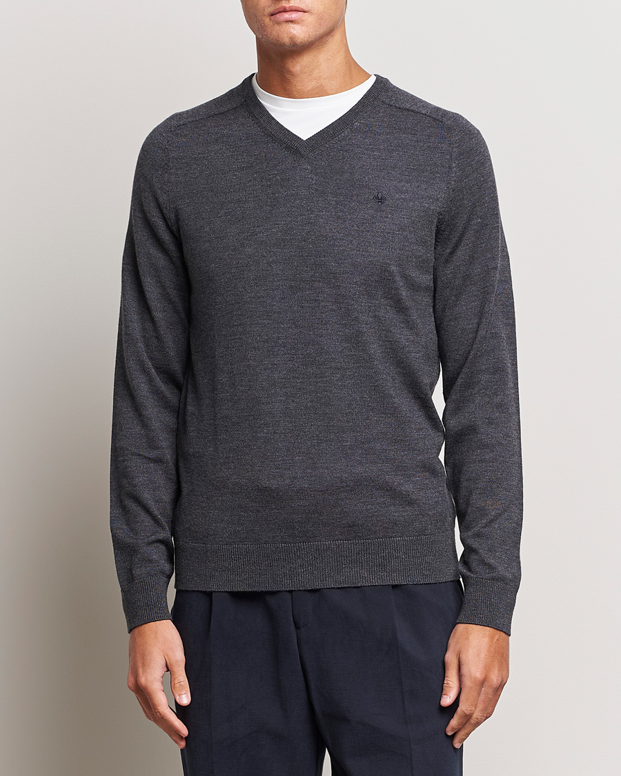 Heren | V-hals truien | Morris | Merino V-neck Grey