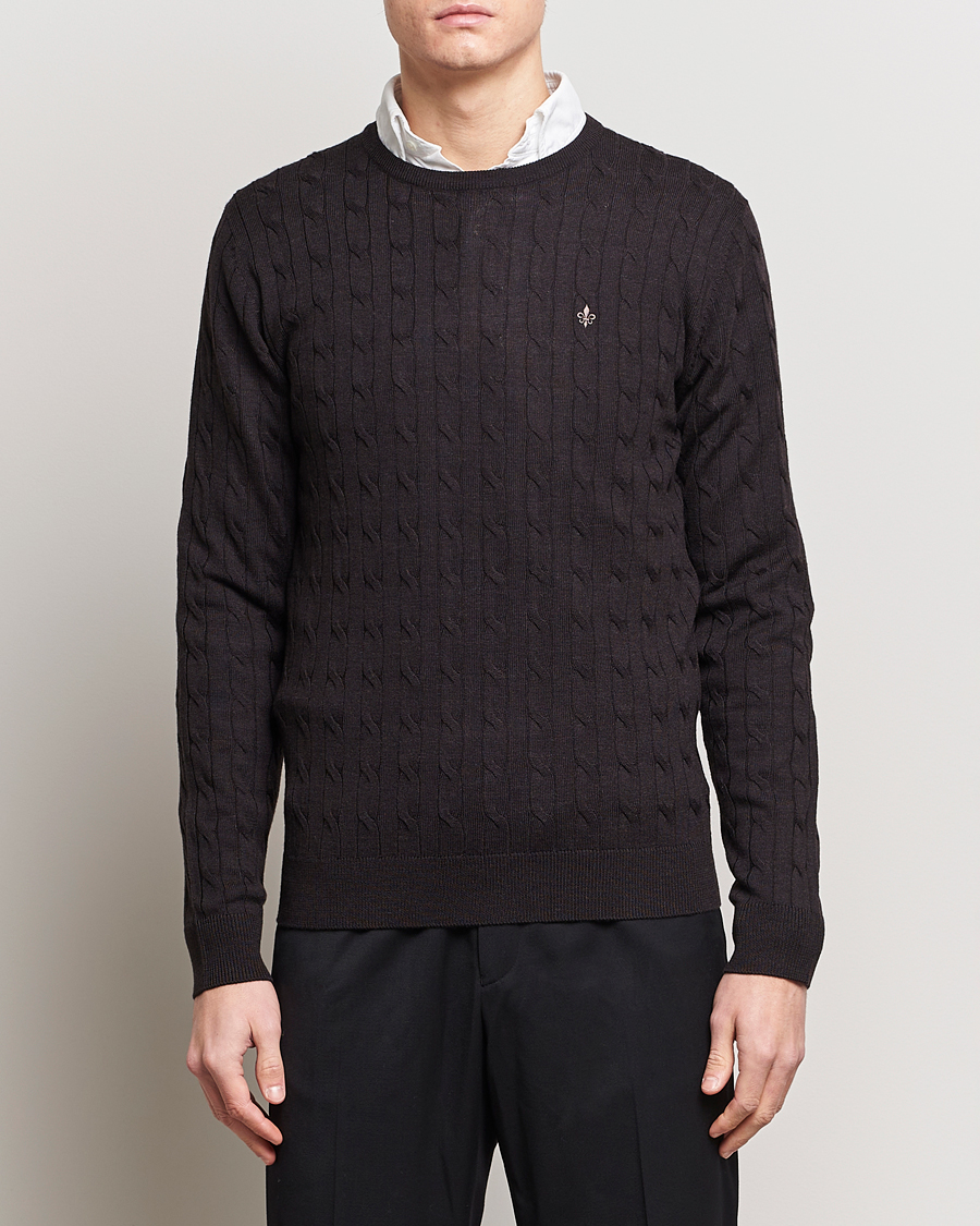 Heren |  | Morris | Merino Cable Crew Neck Brown