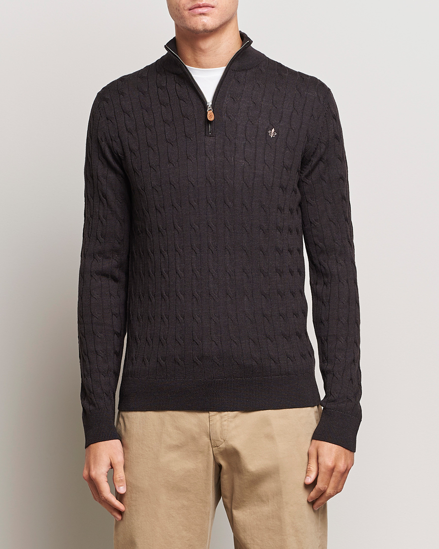 Heren | Truien | Morris | Merino Cable Half Zip Brown