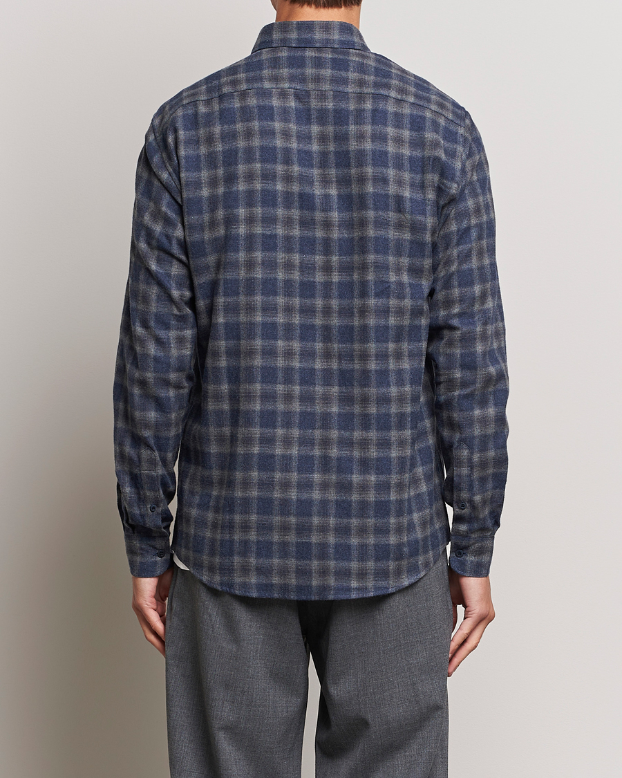 Heren | Overhemden | Sunspel | Brushed Cotton Flannel Shirt Grey/Blue Check