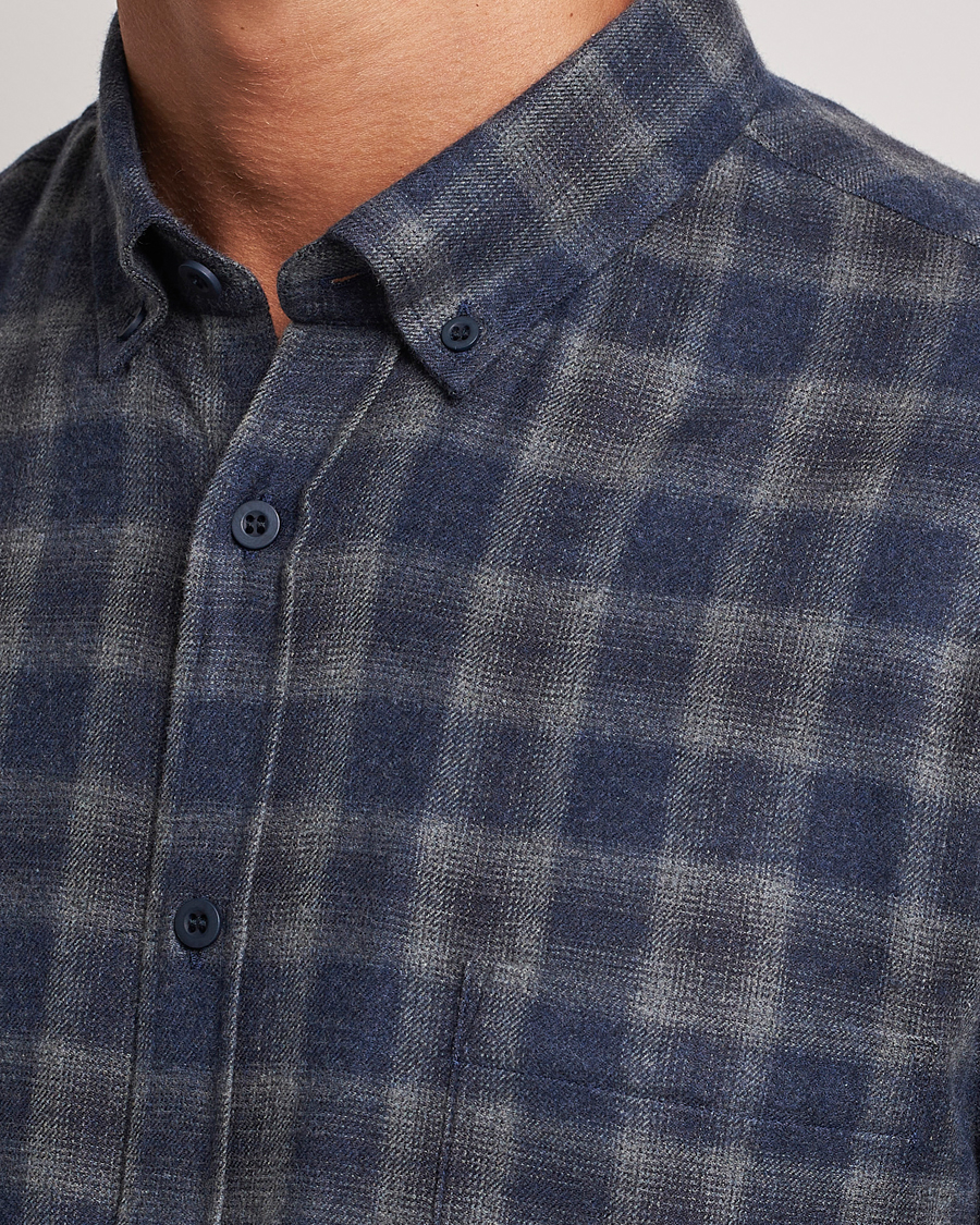 Heren | Overhemden | Sunspel | Brushed Cotton Flannel Shirt Grey/Blue Check