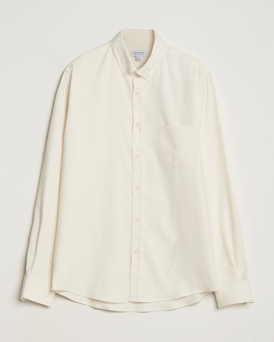 Heren | Sunspel | Sunspel | Brushed Cotton Flannel Shirt Ecru