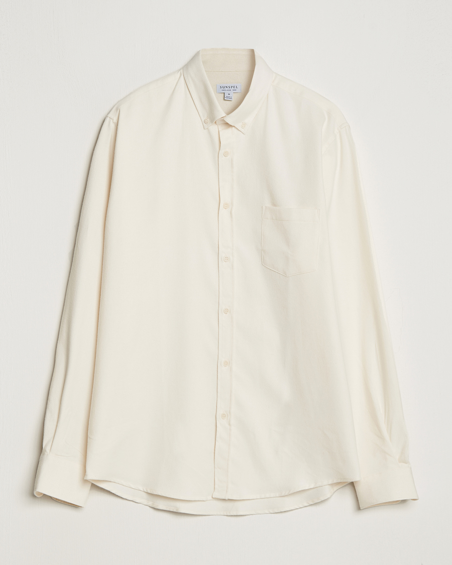 Heren | Overhemden | Sunspel | Brushed Cotton Flannel Shirt Ecru