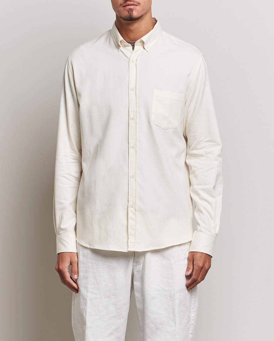 Heren | Sunspel | Sunspel | Brushed Cotton Flannel Shirt Ecru