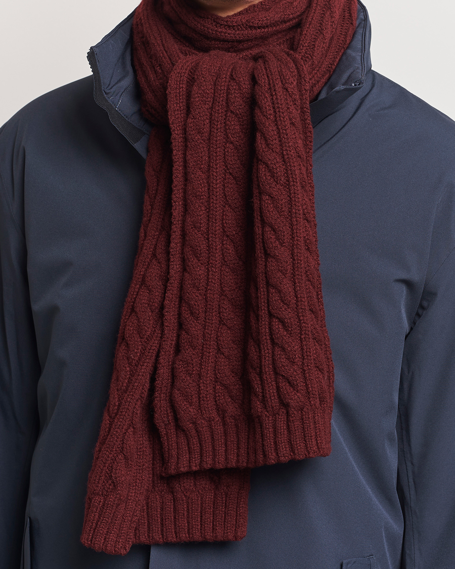 Heren |  | Sunspel | Lambswool Cable Scarf Maroon