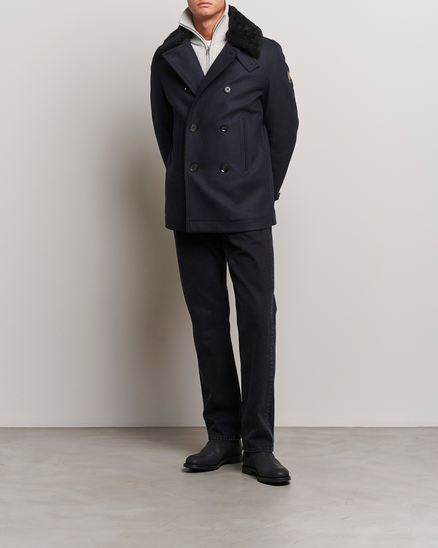 Heren | Jassen | Belstaff | Ashridge Sherling Wool Peacoat Dark Ink
