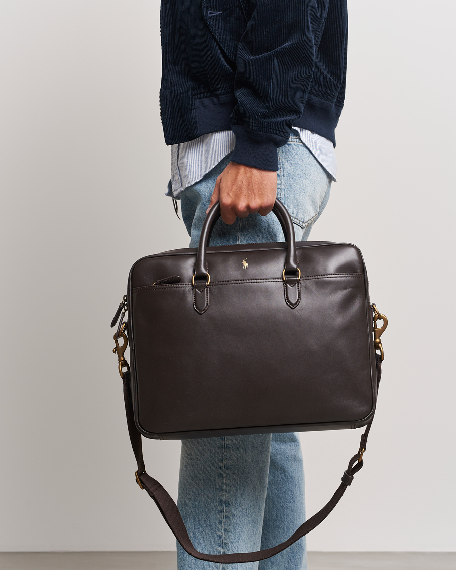Heren | Aktetassen | Polo Ralph Lauren | Leather Commuter Bag Dark Brown