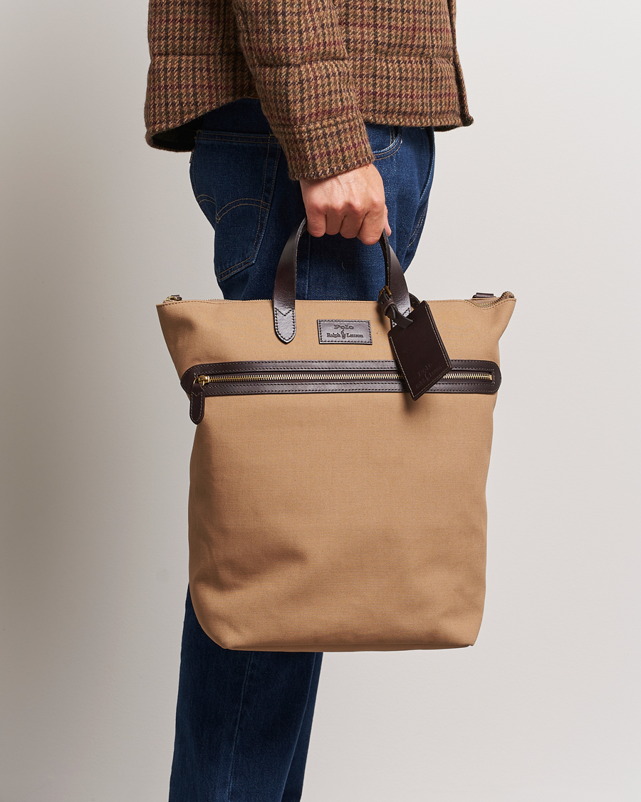 Heren | Draagtassen | Polo Ralph Lauren | Canvas Tote Bag  Tan/Dark Brown
